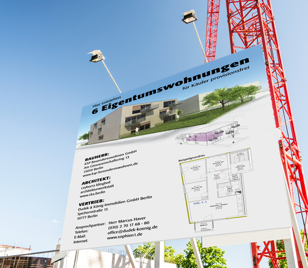 Außenwerbung: Gestaltung und Produktion eines Bauschildes für KSP Besondeswohnen GmbH
