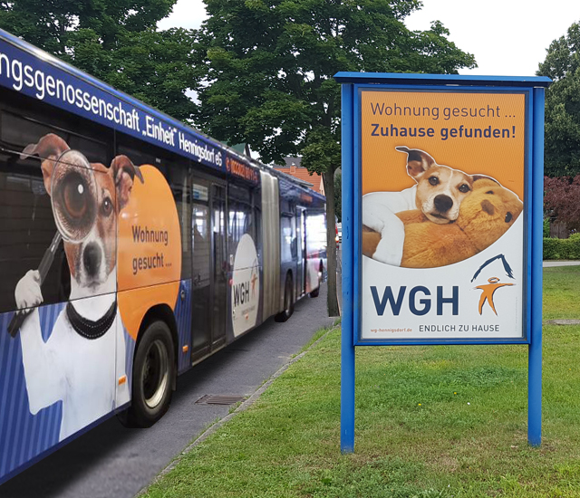 Plakat und Bus: Imagewerbung für die WGH "Einheit" Hennigsdorf